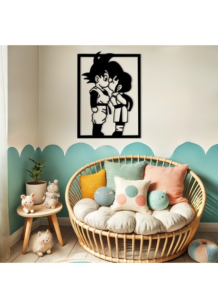 Goku And Chichi Temalı Ahşap Duvar Tablosu