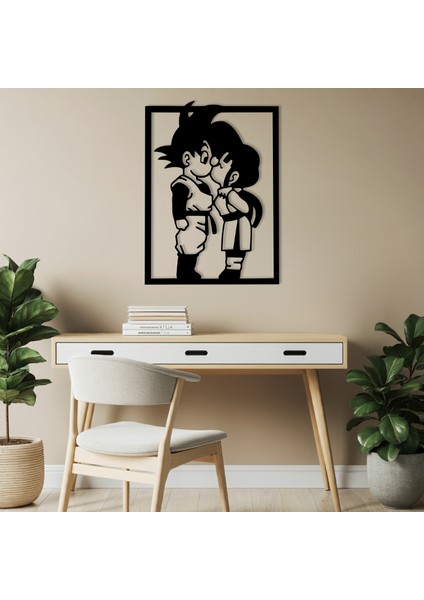 Goku And Chichi Temalı Ahşap Duvar Tablosu