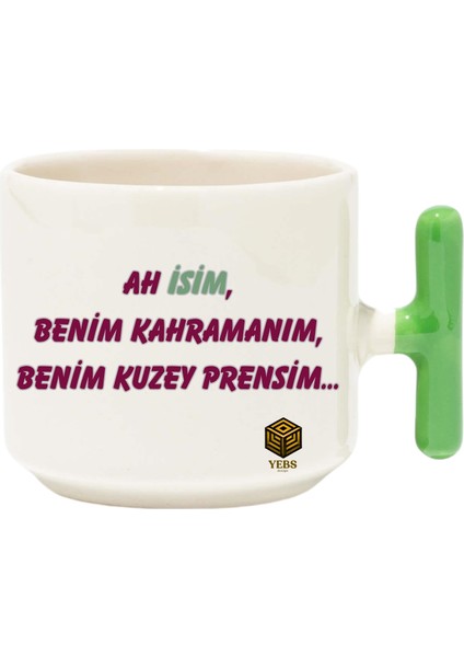 ,Tasarım Cedric Kupa Bardak ,Yeşil T Kulp Mug, Özel Seramik Bardak , Kişiselleştirilmiş Hediye