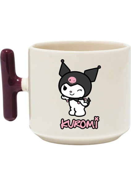 , Kuromi Kupa Bardak ,Lila T Kulp Mug, Tasarımlı Seramik Bardak , Kişiselleştirilmiş Hediye