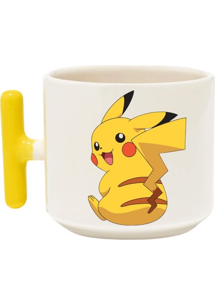 , Pikachu Tasarımlı Kupa Bardak ,Sarı T Kulp Mug, Seramik Bardak , Kişiselleştirilmiş Hediye