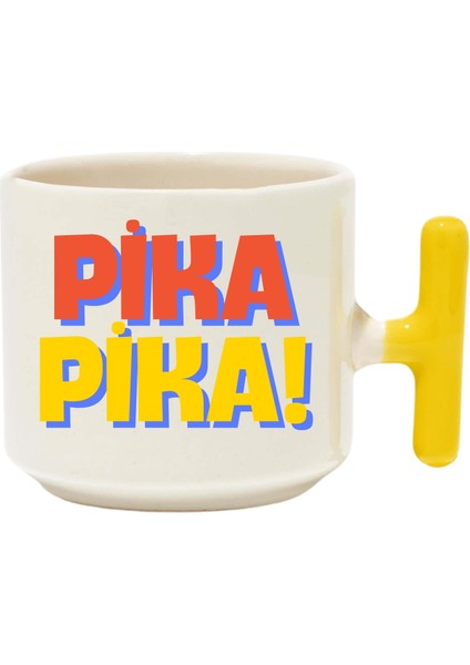 , Pikachu Tasarımlı Kupa Bardak ,Sarı T Kulp Mug, Seramik Bardak , Kişiselleştirilmiş Hediye