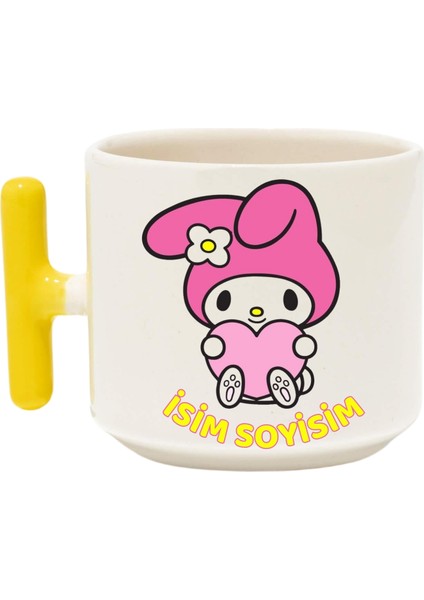 , Melodi Tasarımlı Kupa Bardak ,Sarı T Kulp Mug, Seramik Bardak , Kişiselleştirilmiş Hediye
