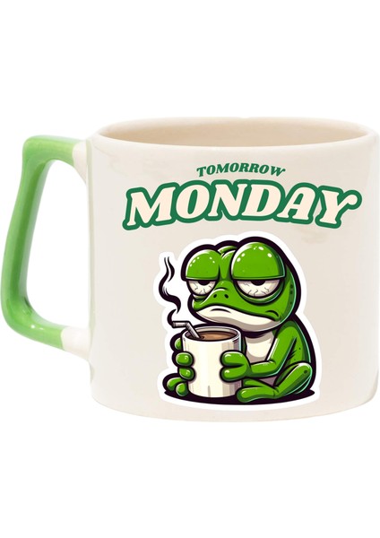 , Monday Tasarımlı Kupa Bardak ,Yeşil Kulp Mug, Tasarımlı Seramik Bardak , Kişiselleştirilmiş Hediye