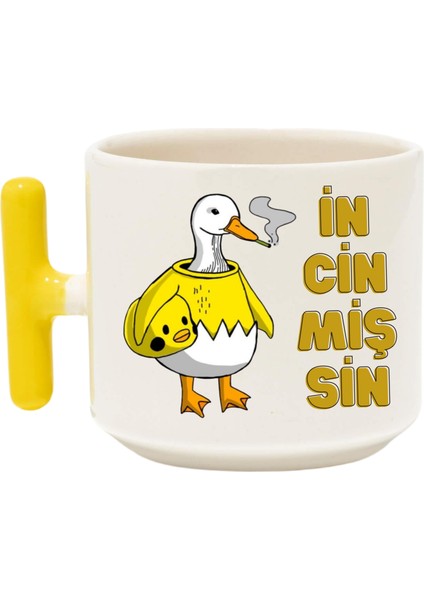 , Incinmişsin Yazı Tasarımlı Kupa Bardak ,Sarı T Kulp Mug, Seramik Bardak , Kişiselleştirilmiş Hediye