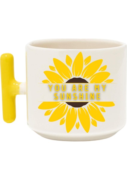 , Sunshıne Tasarımlı Ayçiçekli Kupa Bardak ,Sarı T Kulp Mug, Seramik Bardak , Kişiselleştirilmiş Hediye