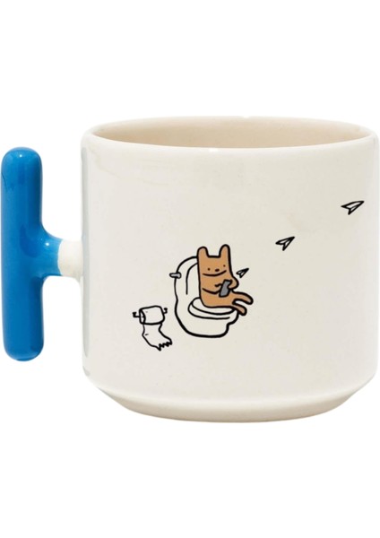 ,Tasarım Sevimli Çift Kupa Bardak ,Mavi T Kulp Mug, Özel Seramik Bardak , Kişiselleştirilmiş Hediye