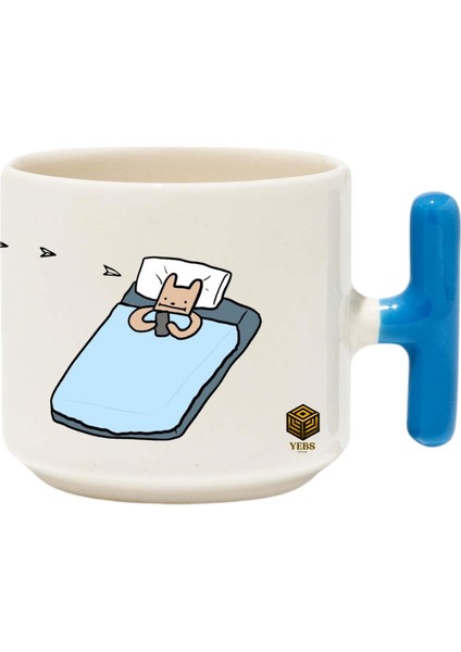 ,Tasarım Sevimli Çift Kupa Bardak ,Mavi T Kulp Mug, Özel Seramik Bardak , Kişiselleştirilmiş Hediye