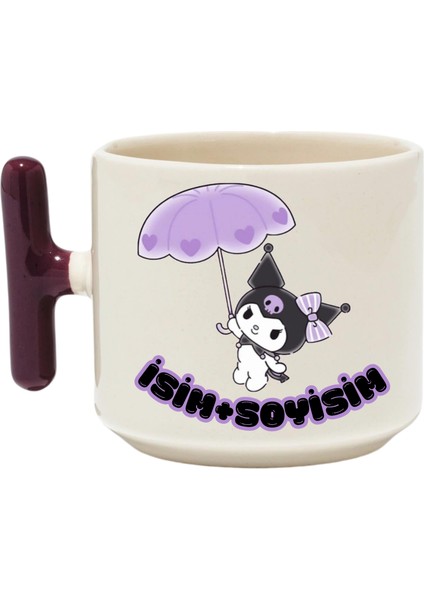, Kuromi Kupa Bardak ,Lila T Kulp Mug, Tasarımlı Seramik Bardak , Kişiselleştirilmiş Hediye