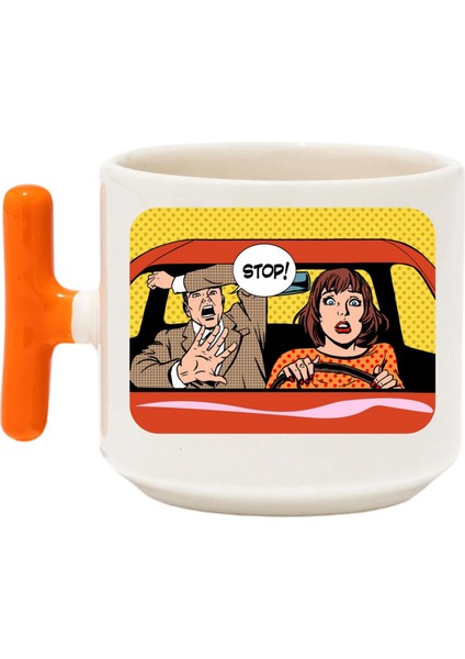 ,Tasarım Women Driver Çift Kupa Bardak ,Turuncu T Kulp Mug, Özel Seramik Bardak , Kişiselleştirilmiş Hediye
