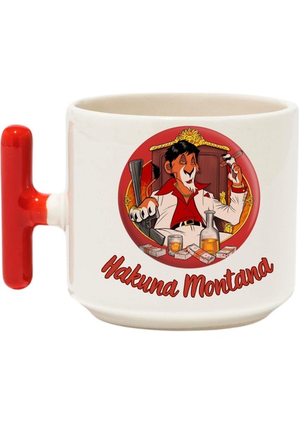 ,Tasarım Hakuna Montana Kupa Bardak ,Kırmızı T Kulp Mug, Özel Seramik Bardak , Kişiselleştirilmiş Hediye