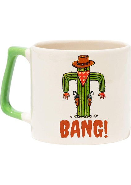 , Bang Yazılı Kovboy Kaktüs Kupa Bardak ,Lila Kulp Mug, Tasarımlı Seramik Bardak , Kişiselleştirilmiş Hediye