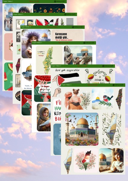 6'lı Filistin Temalı 12*17 cm Sticker Seti