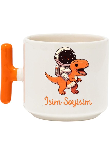 ,Tasarım Sevimli Dinozor Kupa Bardak ,Turuncu T Kulp Mug, Özel Seramik Bardak , Kişiselleştirilmiş Hediye