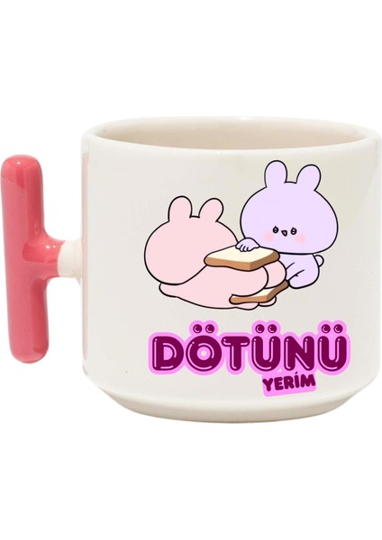 ,Tasarım Sevimli Çift Kupa Bardak ,Pembe T Kulp Mug, Özel Seramik Bardak , Kişiselleştirilmiş Hediye