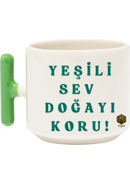 ,Tasarım Doğa Ve Orman Kupa Bardak ,Yeşil T Kulp Mug, Özel Seramik Bardak , Kişiselleştirilmiş Hediye