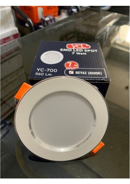 10 Adet 7W Smd LED Gümüş Kasa Beyaz Işık YC-700B (7,5cm Kesim Çapı)