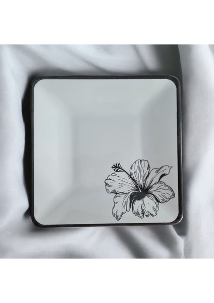 2'li Lotus Çiçeği Desenli Seramik Kahvaltı Tatlı Servis Sunum Tabağı