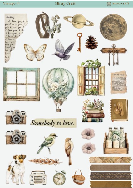 1 Adet Vintage Temalı 12*17 cm Sticker/scrapbook, Bullet Journal, Planlayıcı, Ajanda, Defter Için
