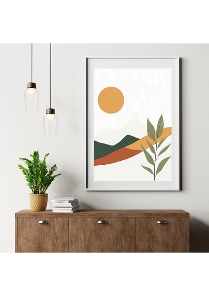 Modern Minimalist Gün Batımı Manzaralı Dijital Poster - Boho Stil Duvar Sanatı