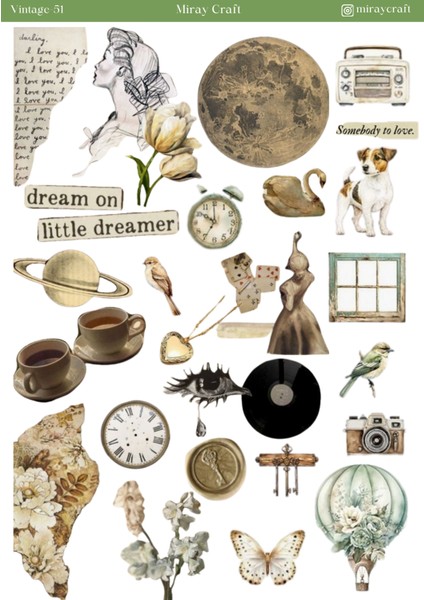 1 Adet Vintage Temalı 12*17 cm Sticker/scrapbook, Bullet Journal, Planlayıcı, Ajanda, Defter Için