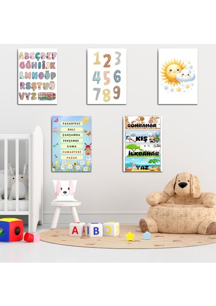 Çocuk, Bebek Odası, Öğretici, Sayı, Rakan, Yaz Kış 5'li Dekoratif Metal Tablo