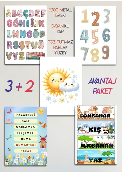 Çocuk, Bebek Odası, Öğretici, Sayı, Rakan, Yaz Kış 5'li Dekoratif Metal Tablo fiyatları
