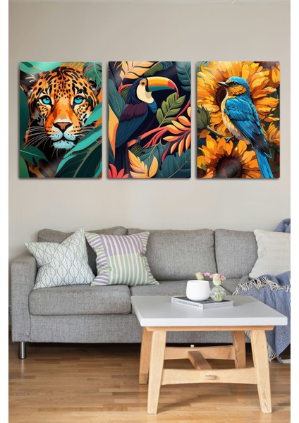 Metal Tablo 3'lü Set, Doğal Hayvanlar, Kuş, Kaplan, Papağan, Egzotik Dekoratif fiyatları