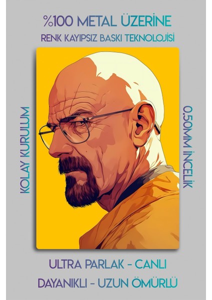 Metal Baskı - Heisenberg Walter White, Breaking Bad, Dekoratif Tablo fiyatları