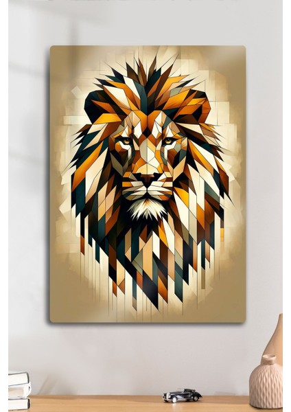 Metal Baskı - Dekoratif Aslan Lion Sarı Kırmızı Tablo