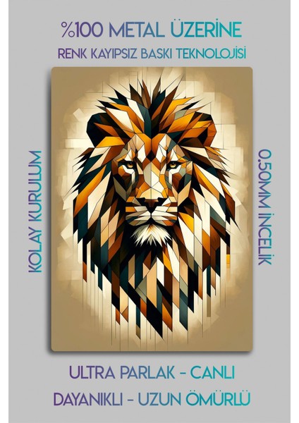 Metal Baskı - Dekoratif Aslan Lion Sarı Kırmızı Tablo fiyatları