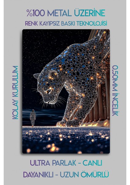Metal Baskı - Lu x ury Panter Pırlanta 3D Görünüm, Dekoratif Duvar Tablosu fiyatları