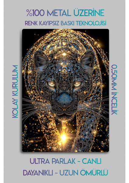 Metal Baskı - Gold Panter, Lu x ury Altın - Dekoratif Duvar Tablosu modelleri