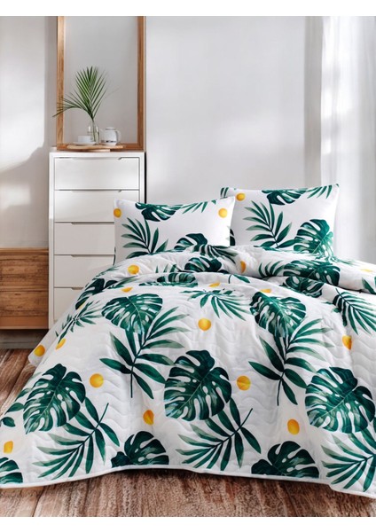 Kapitone Yatak Örtüsü Seti Tek Kişilik Tropica Yeşil