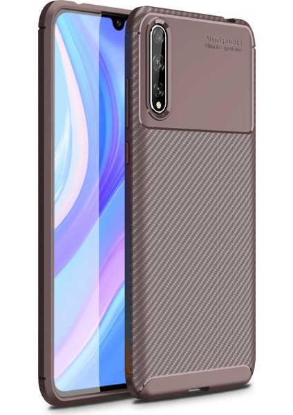 Huawei P Smart S Kılıf Auto Focus Karbon Kapak - Kahverengi Nrmsa