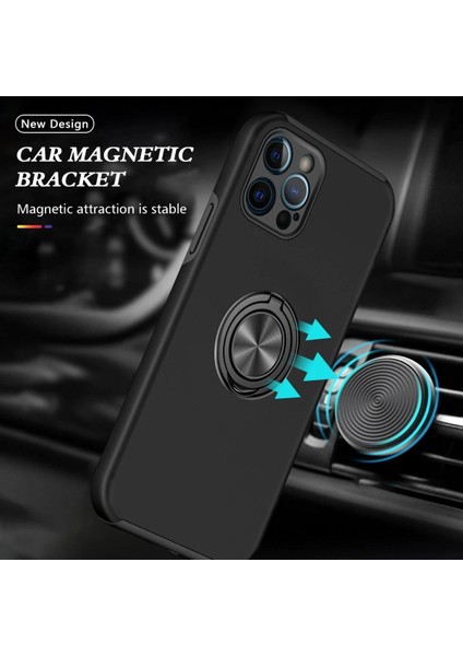 Iphone 12 Pro Max Kılıf Elit Yüzüklü Kapak - Siyah Nrmsa