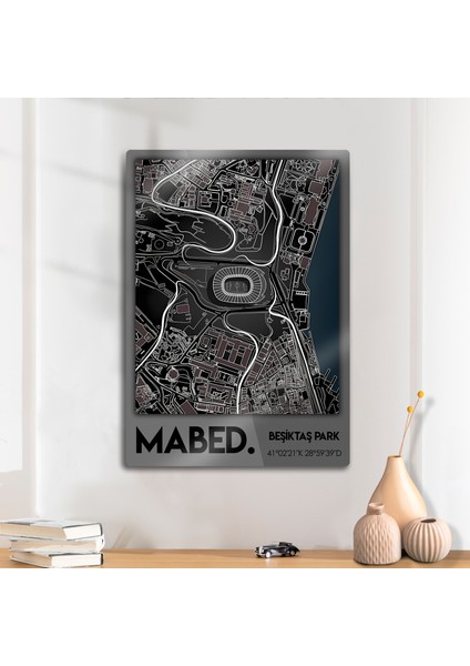 Metal 3D Baskı - Mabed Stadyum Kordinatlı, Siyah Beyaz Kara Kartal Taraftar Tablosu