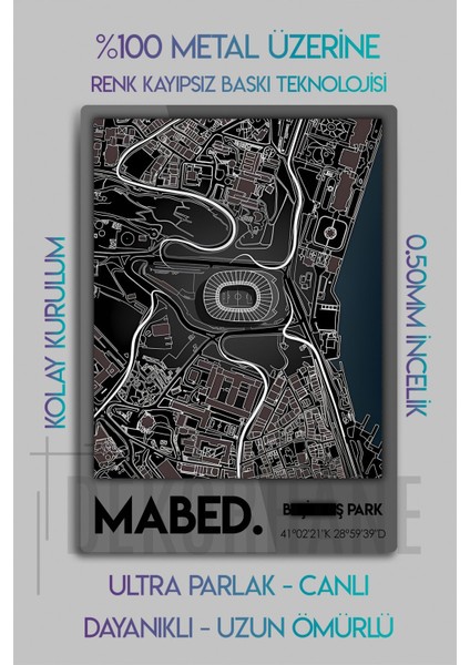 Metal 3D Baskı - Mabed Stadyum Kordinatlı, Siyah Beyaz Kara Kartal Taraftar Tablosu fiyatları