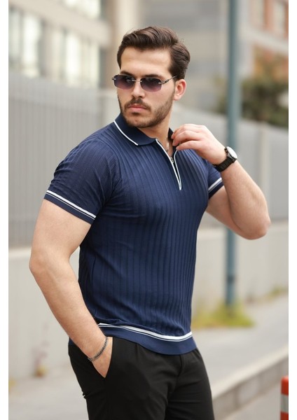 Erkek Fermuarlı Yakalı Kısa Kollu T-Shirt