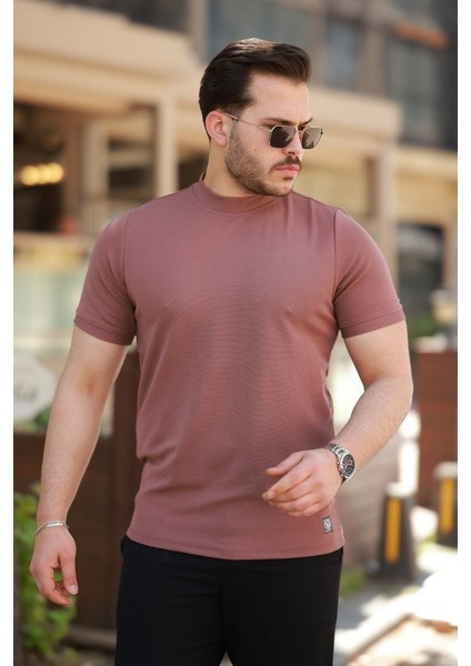 Erkek Ince Çizgi Dokulu Kısa Kollu T-Shirt