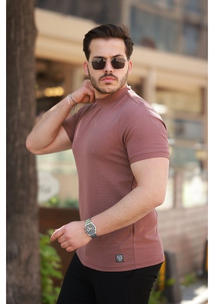 Erkek Ince Çizgi Dokulu Kısa Kollu T-Shirt