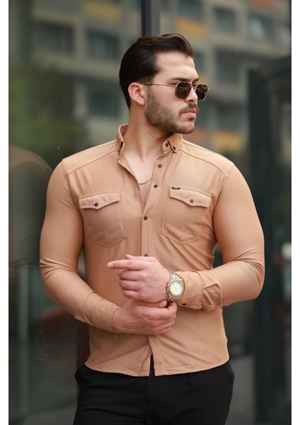 Erkek Çift Cepli Çıtçıt Düğmeli Uzun Kollu Gömlek