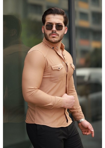 Erkek Çift Cepli Çıtçıt Düğmeli Uzun Kollu Gömlek modelleri