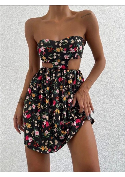 Straplez Elbise Baskılı
