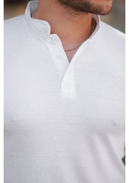 Erkek Hakim Yaka Dokuma Pamuklu Kumaş Kısa Kollu T-Shirt