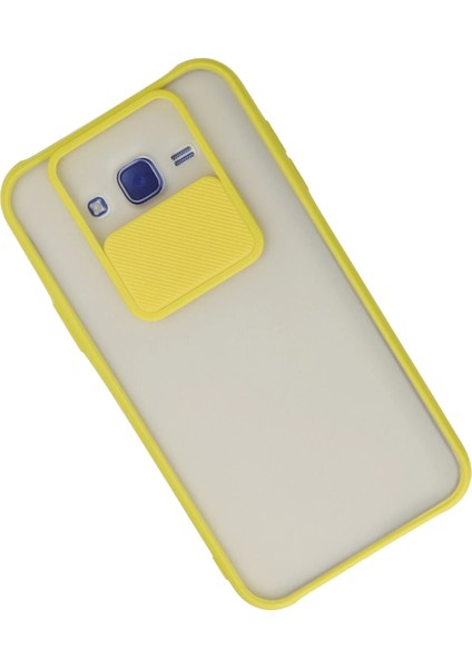 Samsung Galaxy J7 Kılıf Palm Buzlu Kamera Sürgülü Silikon - Sarı Nrmsa