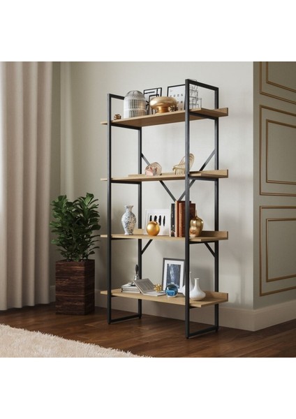 Iron Kitaplık Masif Ahşap Doğal Raf
