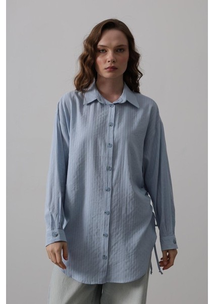 Yan Büzmeli Tunik Gömlek - Bebe Mavisi indirimleri