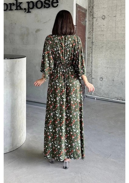 Dokuma Baskılı Yarasa Kol Elbise S8124