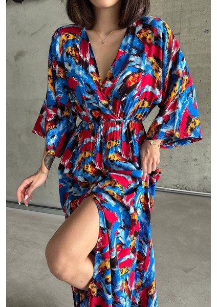 Dokuma Baskılı Yarasa Kol Elbise S8124 modelleri